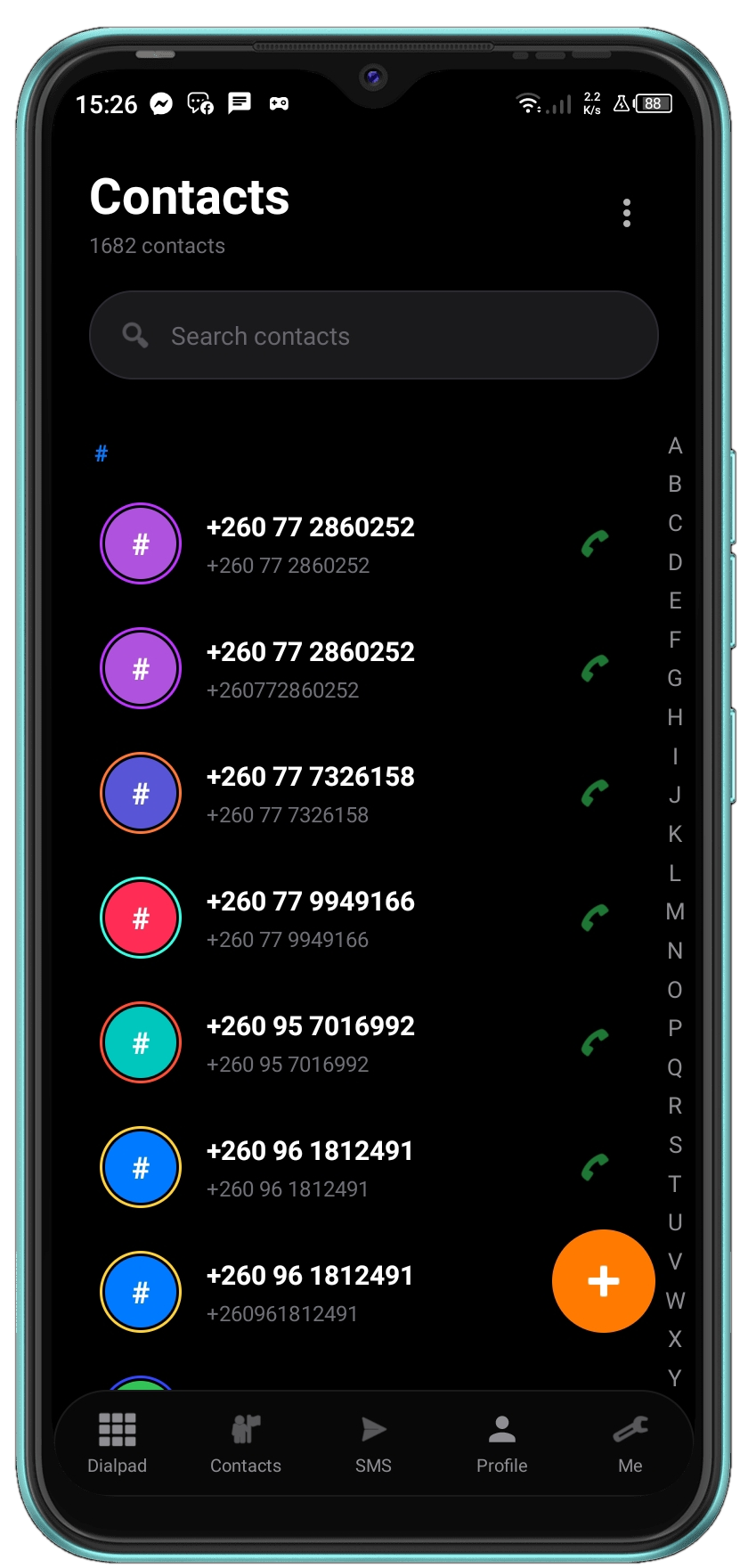 9shadows Android contacts interface